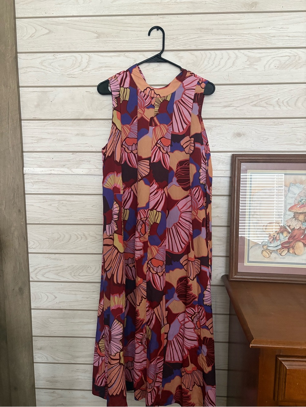 THML Sleeveless Floral Print Maxi Dress in Burgundy and Pink